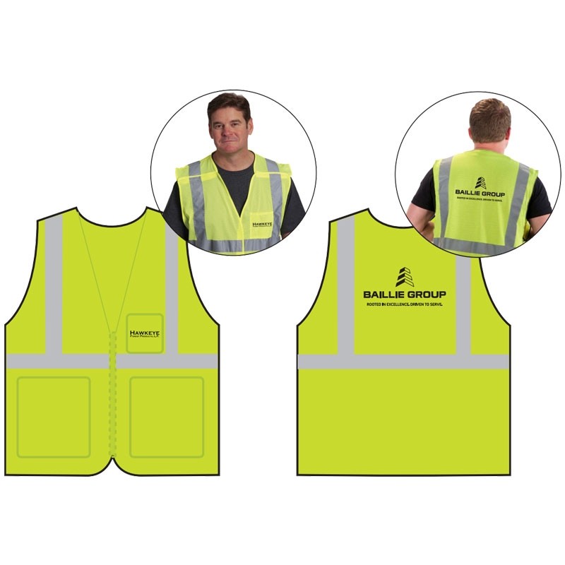 5XL CLS-2 HI-VIS YELLOW MESH BKWY VEST  5 POINT BREAKAWAY W/ BAILLIE GROUP - HAWKEYE LOGO 1C 1C 2L