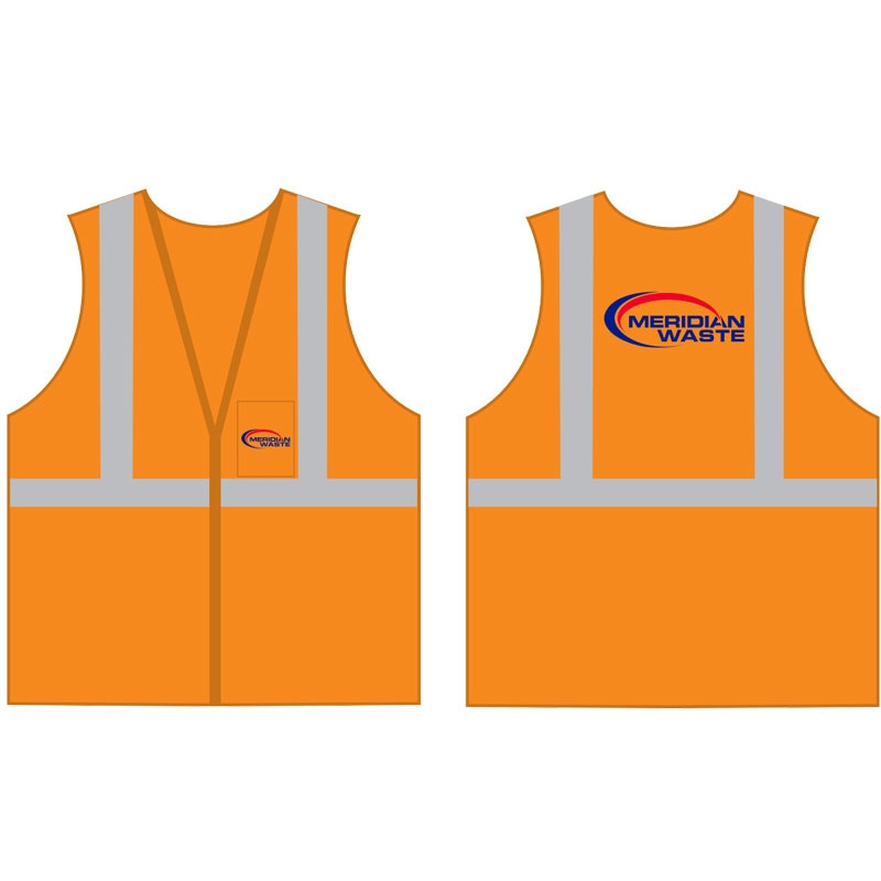 4XL CLS-2 HI-VIS ORANGE MESH BKWY VEST5 POINT BREAKAWAY W/MERIDIAN WASTE LOGO 2C 2C 2L