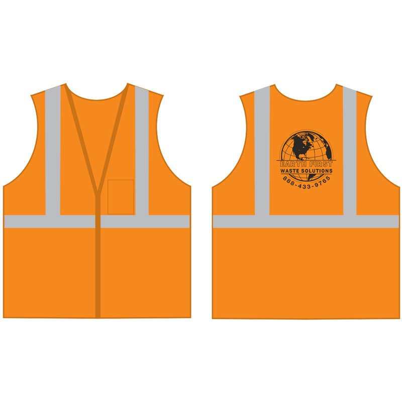 3XL CLS-2 HI-VIS ORANGE MESH BKWY VEST5 POINT BREAKAWAY W/EARTH FIRST WASTE SOLUTIONS LOGO 1C 1L