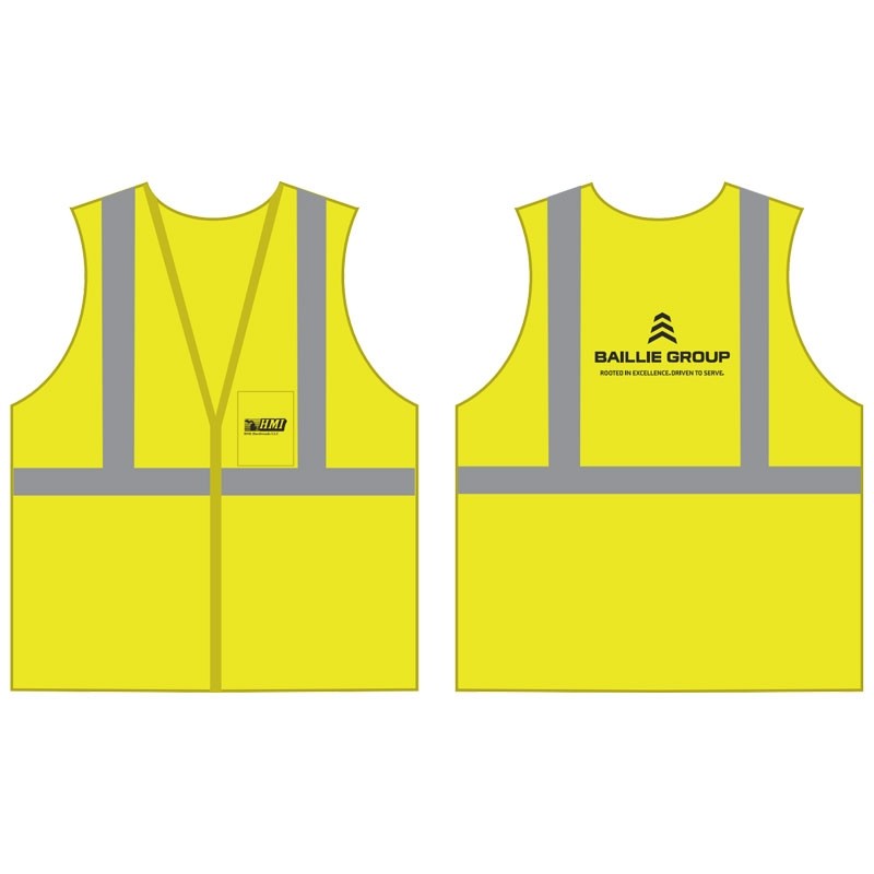 S CLS-2 HI-VIS YELLOW MESH BKWY VEST 5 POINT BREAKAWAY W/ BAILLIE LUMBER LOGO 1C 1C 2L