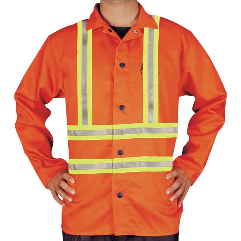 30" Orange FR Cotton Welding Jacket w/ Reflective Striping, Medium