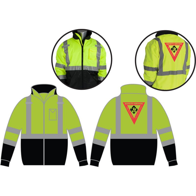 Class 3 Black Bottom Bomber Jacket, Fixed Liner, Hi-Vis Yellow, w/ 2-Color Waste Connections Logo, 3-XL