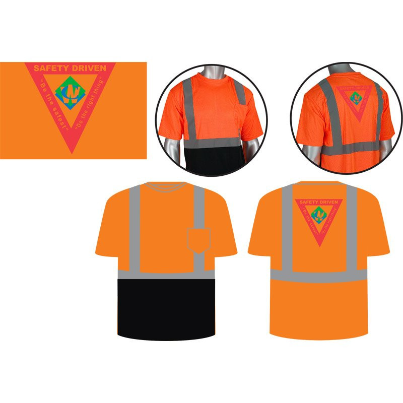 S CLASS 2 CREW NECK T-SHIRT ORANGE  WITH BLACK BOTTOM W/ WASTE CONNECTIONS LOGO 3C 1L