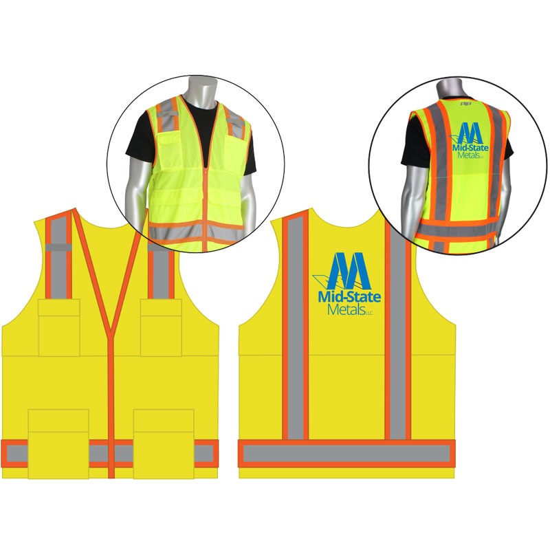 4X PREM CLS 2 YELLOW SURVEYORS VEST PREM CLS 2 YELLOW SURVEYORS VEST  W/ MID-STATE METALS LOGO 1C-1L