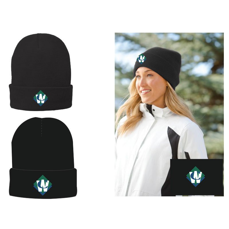 Black Fleece Lined Knit Cap w/ Embroidered Waste Connections Logo