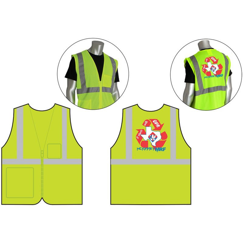 2-XL  CLS 2 SAFETY VEST LY ECON W/ZIPPER SHIRT  W/ WASTE CONNECTIONS LOGO (3C - 1L)