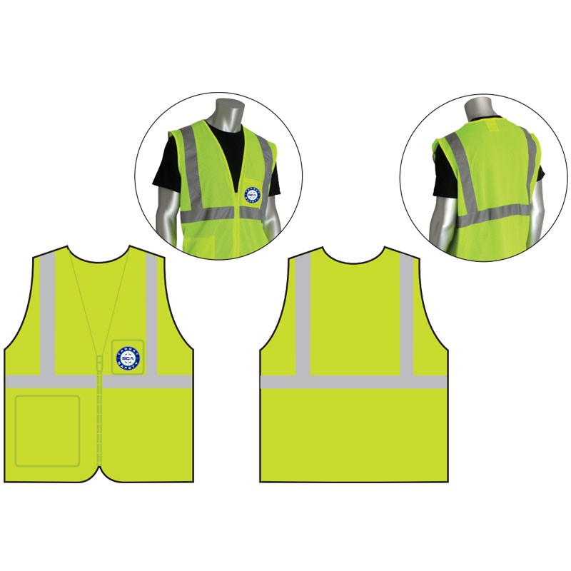 4-XL CLS 2 SAFETY VEST LY ECON W/ZIPPER  ECONOMY W/ZIPPER CLOSURE  W/ SCA SWEEPING CORP. LOGO (4C -1L)