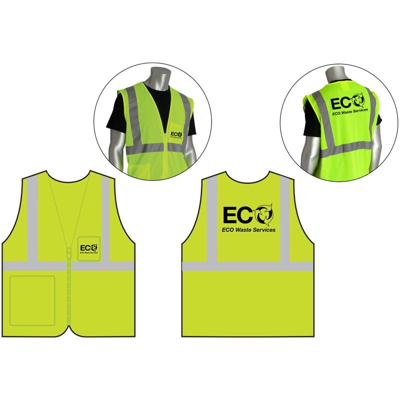 SM CLS 2 SAFETY VEST LY ECON W/ZIPPER ECONOMY W/ZIPPER CLOSURE  W/ MERDIAN WASTE LOGO 1C-2L