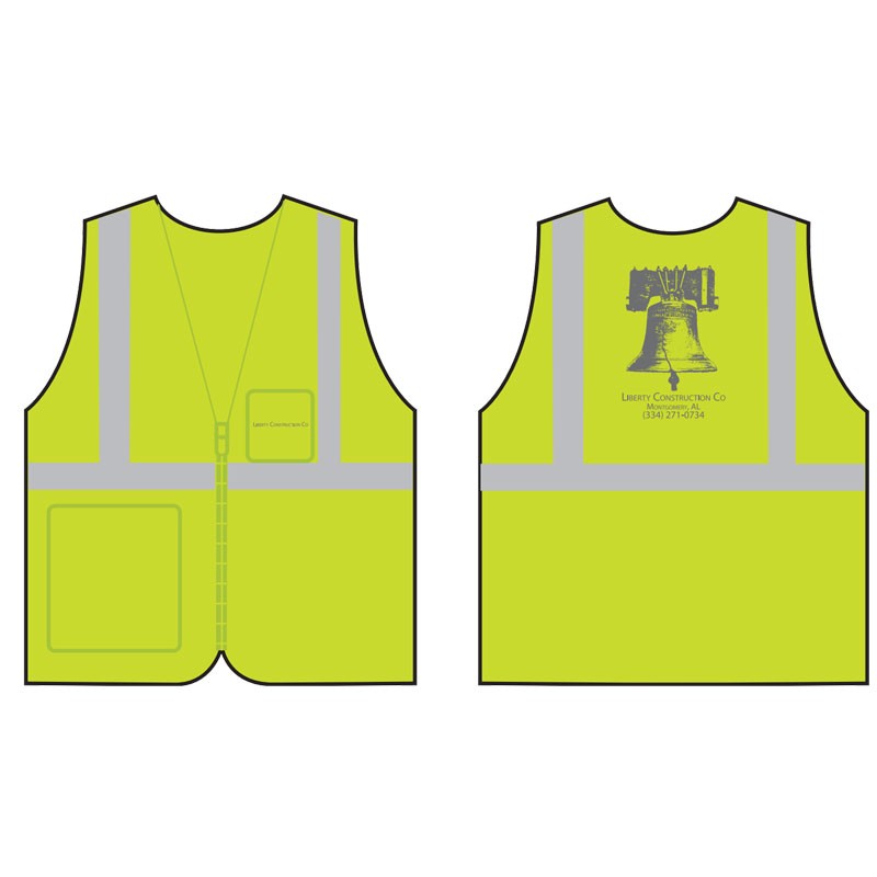 SM CLS 2 ECON SAFETY VEST LY ECON ECONOMY W/ZIPPER CLOSURE  W/ LIBERTY CONSTRUCTON LOGO 1C-2L