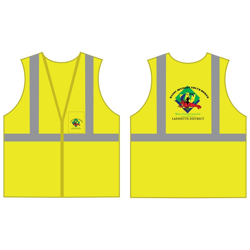 5-XL CLASS 2 SAFETY VEST - LIME GREEN MESH ECONOMY W/ ZIPPER CLOSURE   W/WASTE CONNECTIONS LOGO (BAYOU DIVISION)