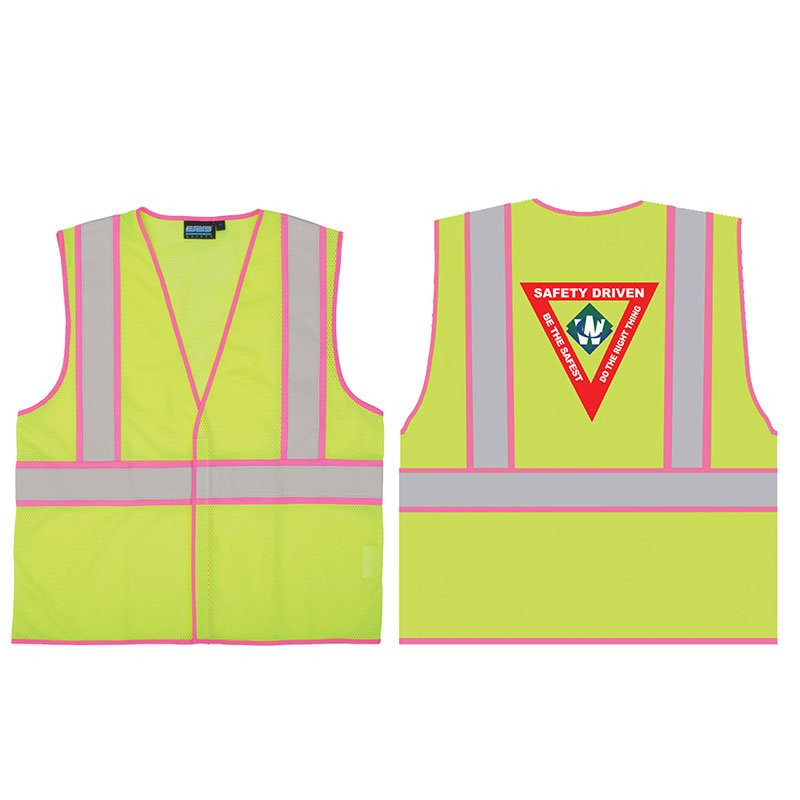 Class 2 Safety Vest with Pink Trim, Hook & Loop Closure, & WC Logo on Back, 2-XL