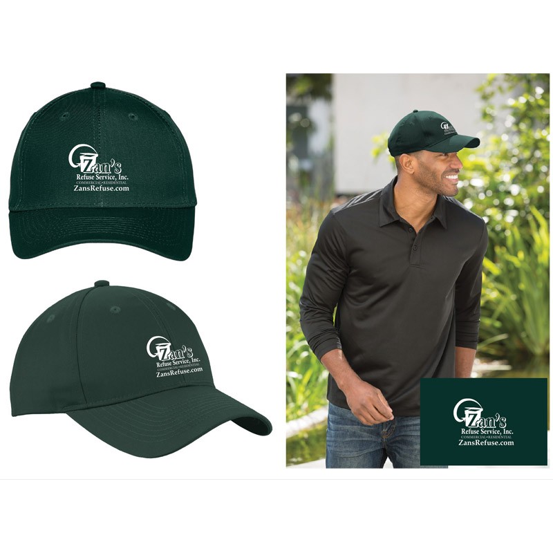 BALL CAP - GREEN   W/ ZAN'S  RUFUSE SERVICE LOGO (1L - 2C)