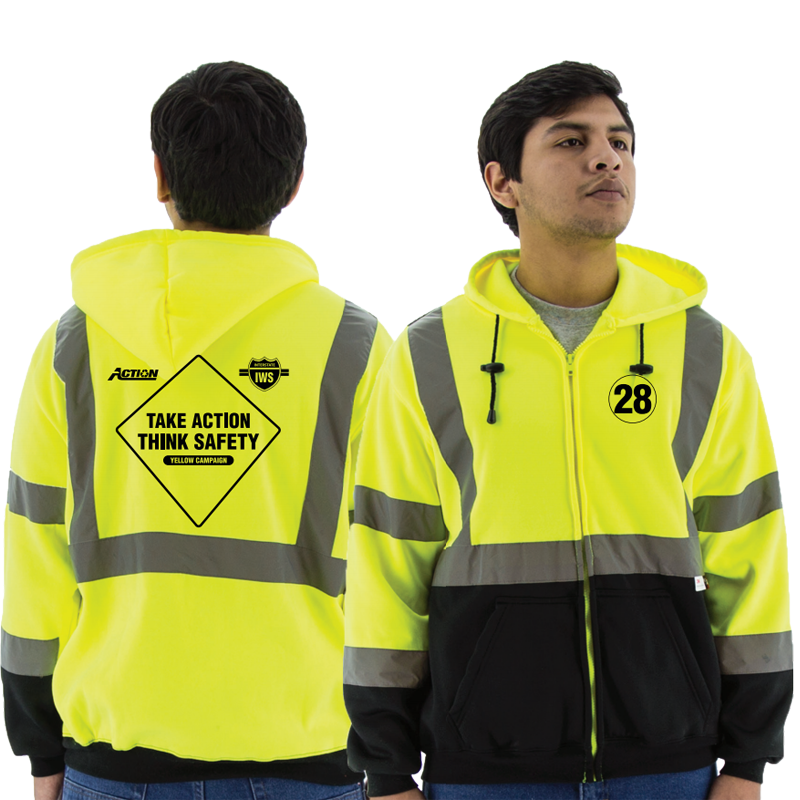 4-XL CLS 3 TWO TONE HOODED SWEAT SHIRT W/ ZIPPER   W/ ACTION ENVIRONMENTAL (IWS) LOGO (1C - 2L)