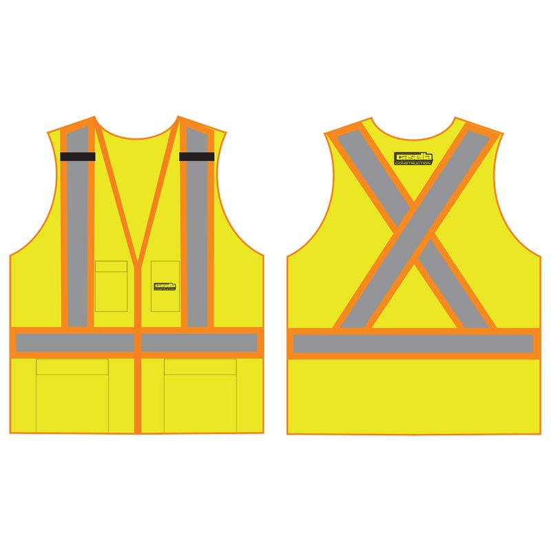 M CLS-2 LY 5-POINT BRKWY VESTW/ X-BACK TWO-TONE STRIPING W/CASELLA CONSTRUCTION LOGO 1C 1C 2L