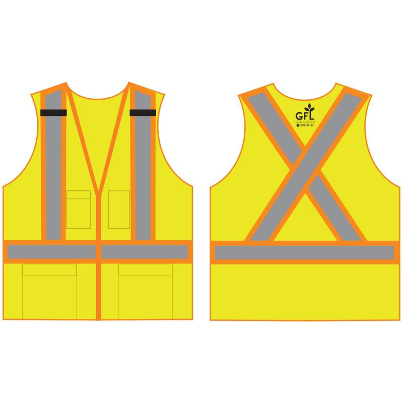 4XL CLS-2 LY 5-POINT BRKWY VESTW/ X-BACK TWO-TONE STRIPING W/ GFL ENVIRONMENTAL SERVICES 1C 1L