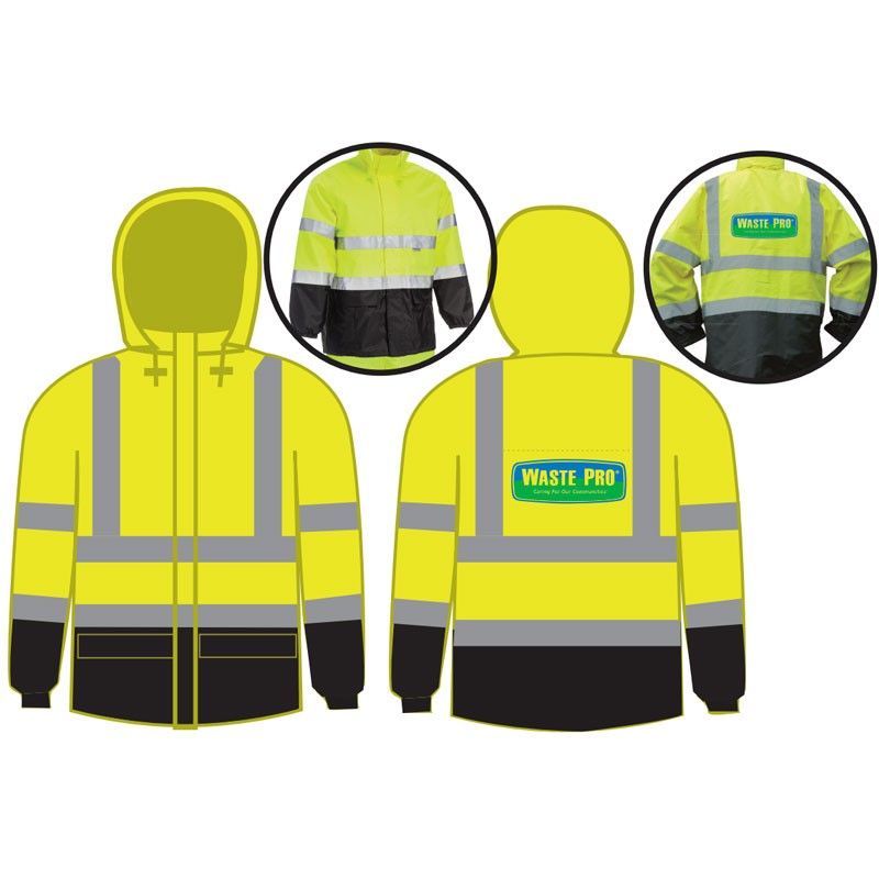 MED CLASS 3 HI-VIS YELLOW RAINSUIT  W/ WASTE PRO LOGO 2C-1L