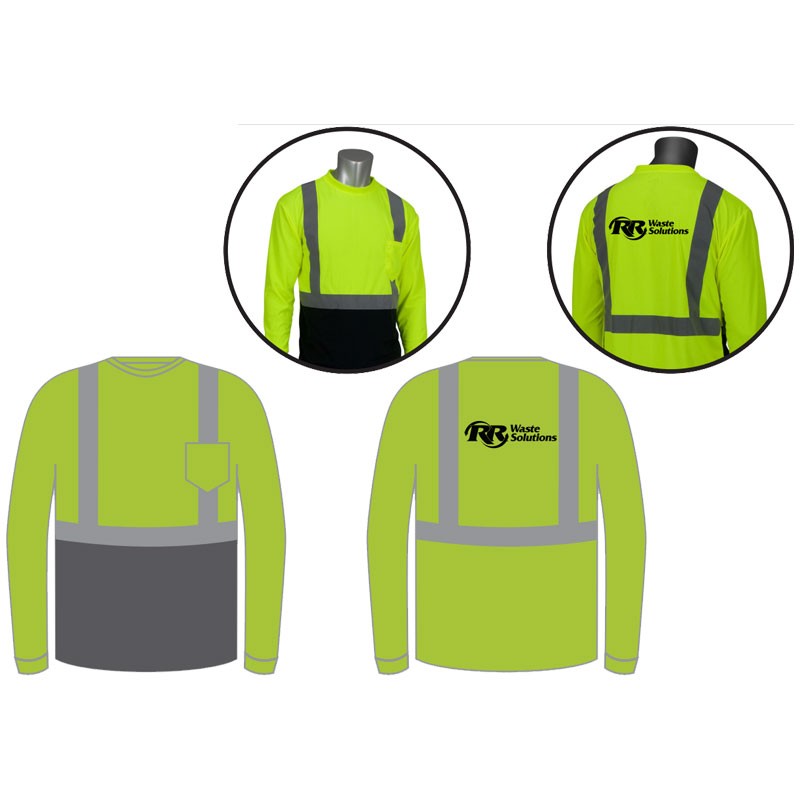 XL CLS 2 HI-VIS YEL L/S SHIRT - BLACK BOTTOM  W/ RED RIVER WASTE SOLUTIONS LOGO (1C-1L)