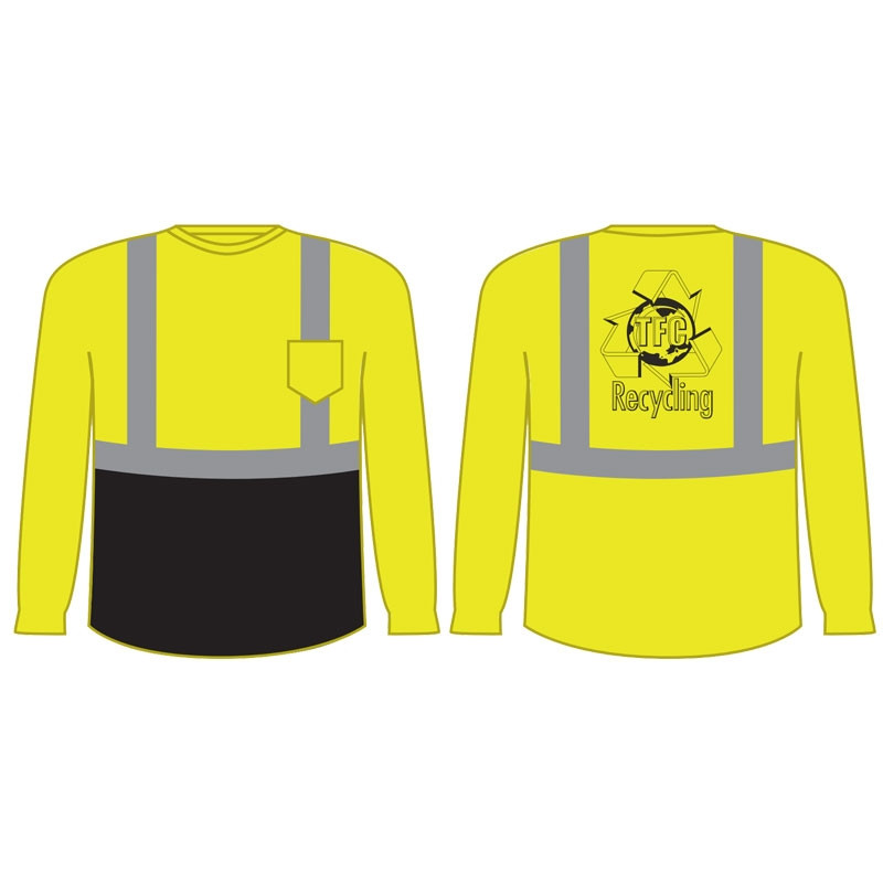 4XL CLS 2 HI-VIS YEL L/S SHIRT - BLACK BOTTOM W/ TFC RECYCLING LOGO 1C 1L