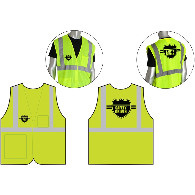 MED  CLS 2 SAFETY VEST HI-VIS YEL  W/ ECONOMY H&L CLOSURE   W/ IWS LOGO (1C - 2L)