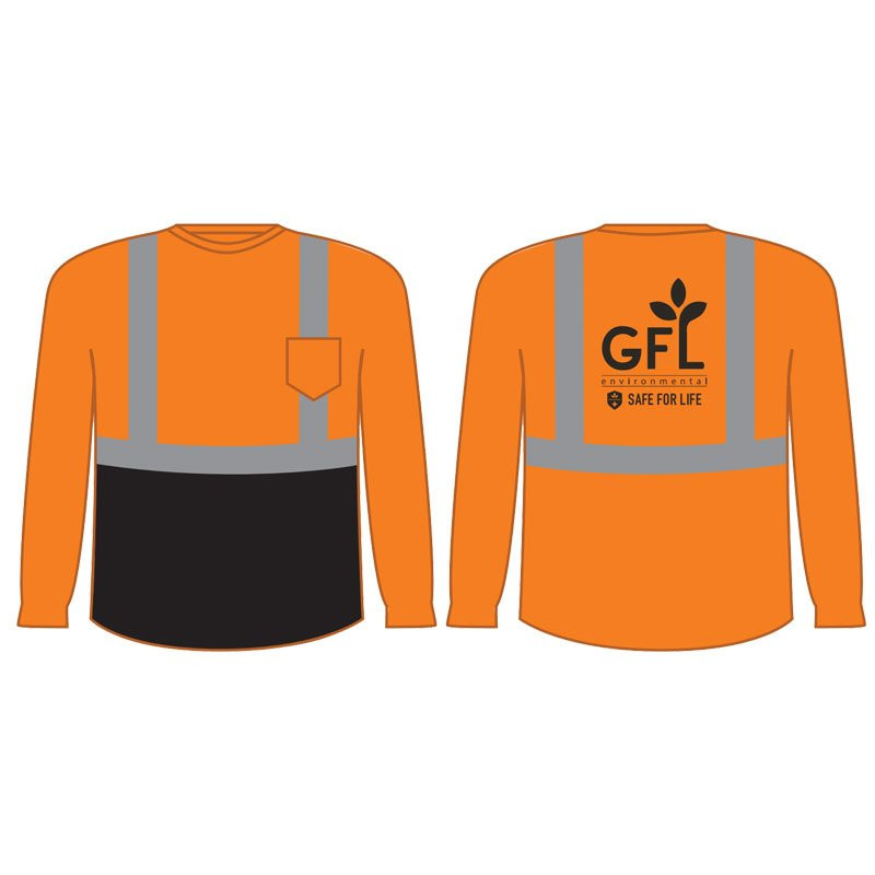 M CLASS 2 ORANGE LONG SLEEVE SHIRTWITH BLACK BOTTOM W/ GFL ENVIRONMENTAL LOGO 1C 1L
