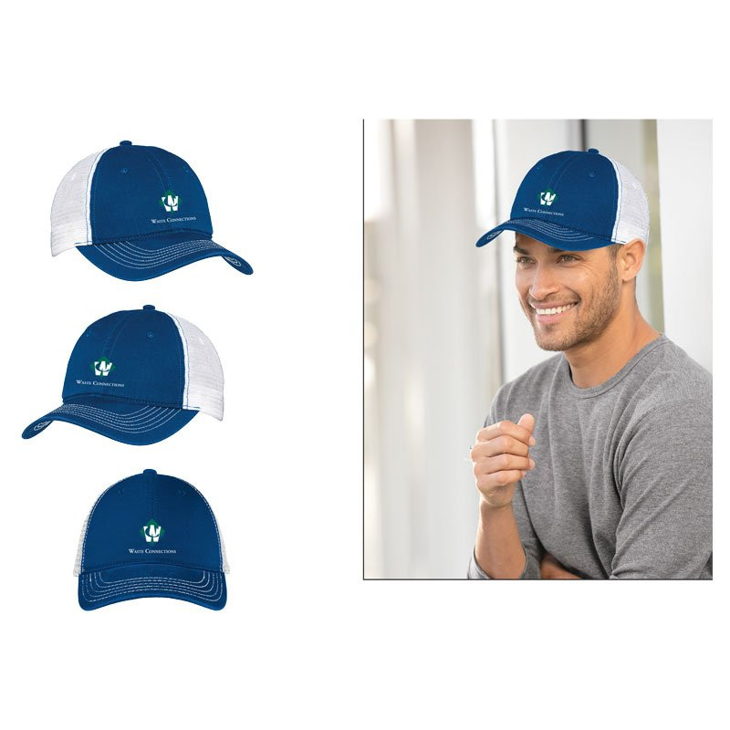 MESH BACK BALL CAP - ROYAL WHITE  W/ WASTE CONNECTIONS LOGO (3C - 1L)
