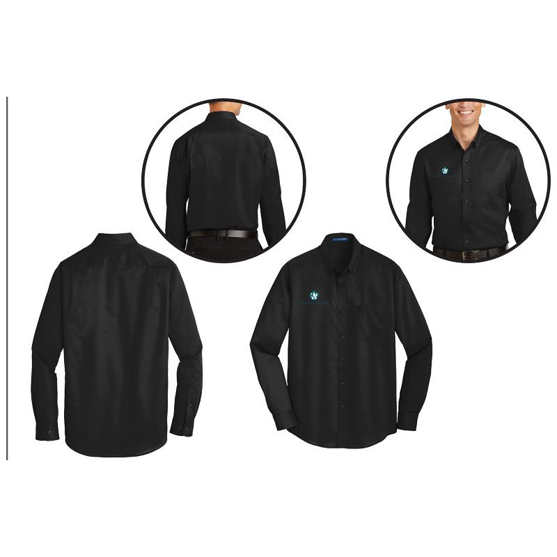 SM  TWILL CASUAL SHIRT - BLACK  W/ WASTE CONNECTIONS LOGO (3C - 1L)