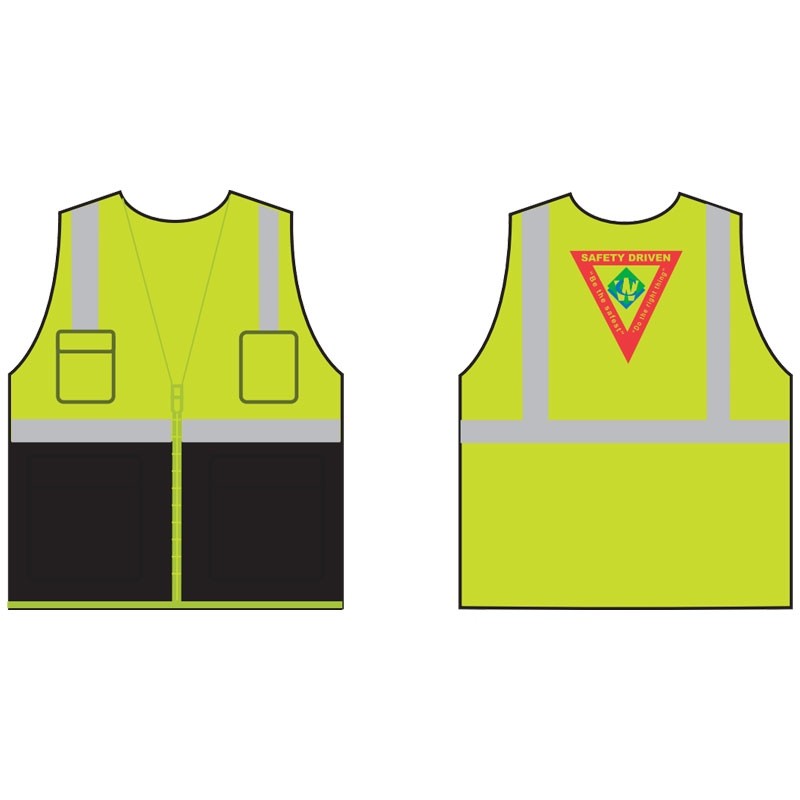 5XL CLS 2 LY BLACK BOTTOM MESH VEST W/ ZIPPER W/ WASTE CONNECTIONS LOGO 3C 1L