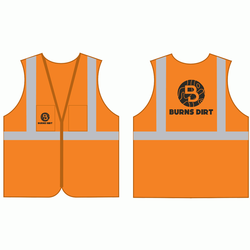 2XL CLS-2 ORANGE MESH SAFETY VESTW/ ZIPPER CLOSURE W/ BURNS DIRT LOGO 1C 1C 2L