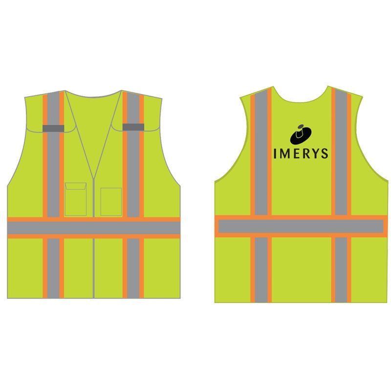 M-XL CLS-2 HI-VIS YEL EXPANDABLE BRKWYVEST W/ TWO-TONE STRIPE W/ IMERYS LOGO 1C 1L