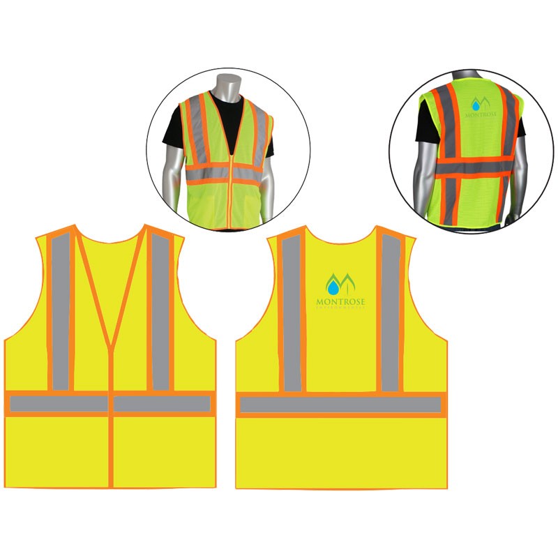 3-XL CLS 2 ECON HI-VIS YEL 2-TONE VEST  W/ ZIPPER CLOSURE W/ MONTROSE LOGO 3MC - 1L