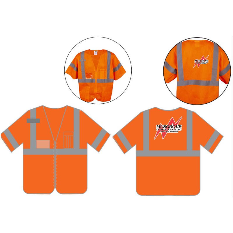 4X CLS 3 ECON SAFETY VEST ORG W/ ZIPPER CLOSURE  W/ MUSGROVE LOGO, 3C-1L