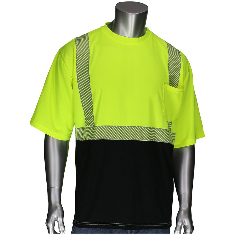 Class 2 Black Bottom Short Sleeve T-Shirt w/ Segmented Tape, Hi-Vis Yellow, Large