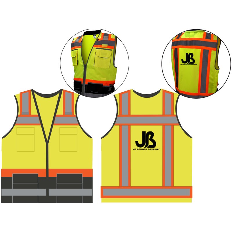 2-XL HD CLS 2 COLOR BLOCKED ENGINEER VEST HI-VIS GREEN  W/ JB BOSTICK LOGO 1C -1L