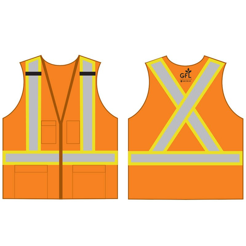 3XL CLS-2 OR 5-POINT BRKWY VEST W/ X-BACK TWO-TONE STRIPING W/ GFL ENVIRONMENTAL SERVICES LOGO 1C 1L