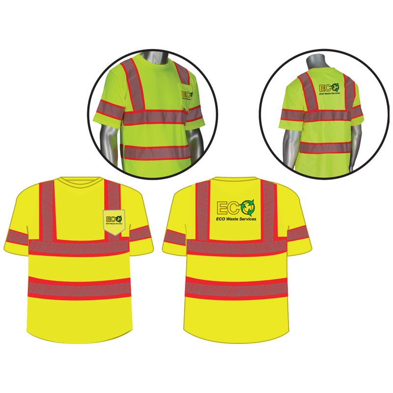 2-XL CLS 3 HI-VIS YEL TWO TONE SHORT  SLV T-SHIRT  W/ MERIDIAN WASTE-ECO SVCS LOGO 3C - 2L