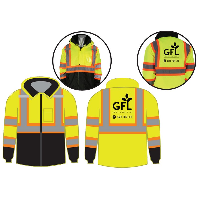2X 3 IN 1 CLS 3 HI-VIS YELLOW TWO TONE JACKET W/ REMOVABLE FLEECE INNER JACKET W/ GFL LOGO 1C-1L