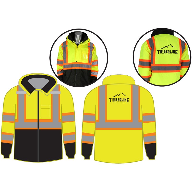 XL 3 IN 1 CLS 3 HI-VIS YELLOW TWO TONE  JACKET W/ REMOVABLE FLEECE INNER JACKET  W/ WASTE CONNECTIONS LOGO 1C-1L