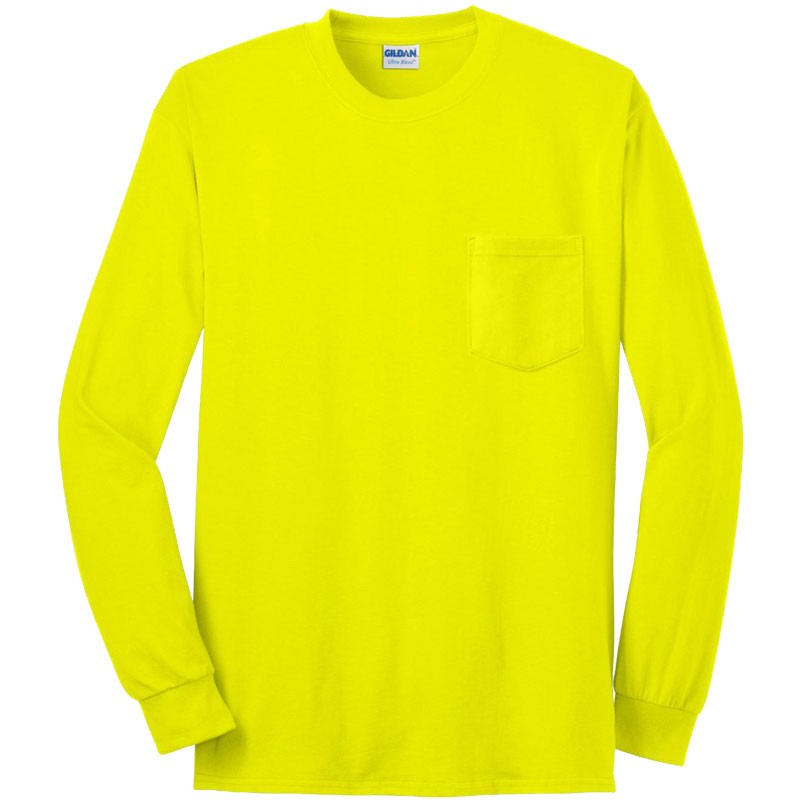 LG COTTON L/S T-SHIRT W/POCKET - SAFETY GREEN