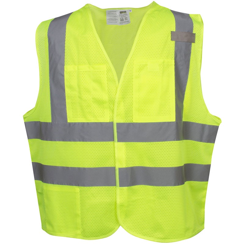 Class 2 FR Safety Vest, Hi-Vis Yellow Mesh, Hook & Loop Closure, 3 Pockets, Mic Tab, 3X-Large