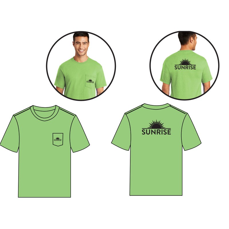 5-XL LIME T-SHIRT W/ POCKET W/ SUNRISE SANITATION LOGO 1C-1L