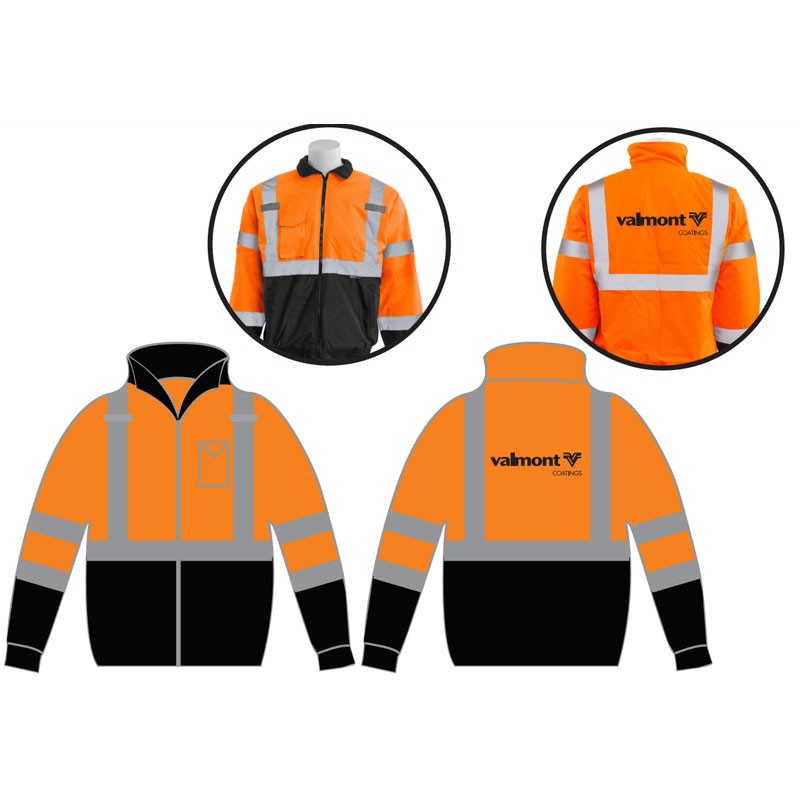 MD  CLS-3 HI-VIS OR BOMBER JACKET W/ BLACK BOTTOM & FIXED LINER  W/ VALMONT LOGO 1C-1L