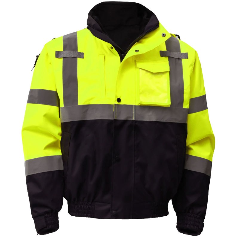 Class 3 Black Bottom Bomber Jacket w/ Removable Liner, Hi-Vis Yellow, Medium