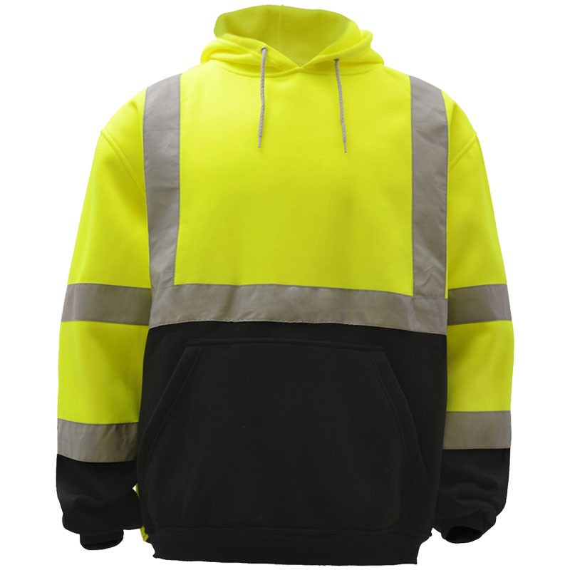 Class 3 Hi-Vis Yellow Pullover Hooded Sweatshirt W/ Lower Pouch Pocket, 2X-Large