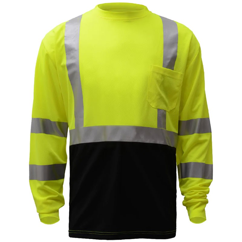 Class 3 Hi-Vis Yellow Long Sleeve T-Shirt, Black Bottom, Large