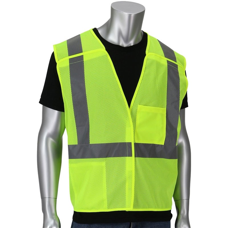 Class 2 Safety Vest, Hi-Vis Yellow Breakaway Mesh, Hook & Loop Closure, 2 Pockets, Large/X-Large