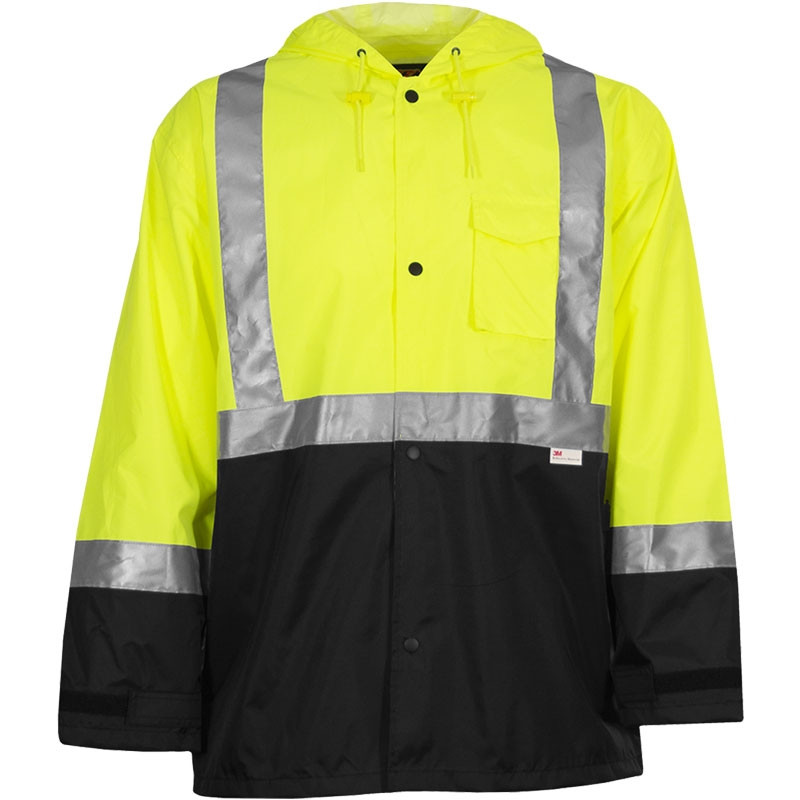 Class 3 Waterproof Black Bottom Jacket w/ Attached Hood, Large