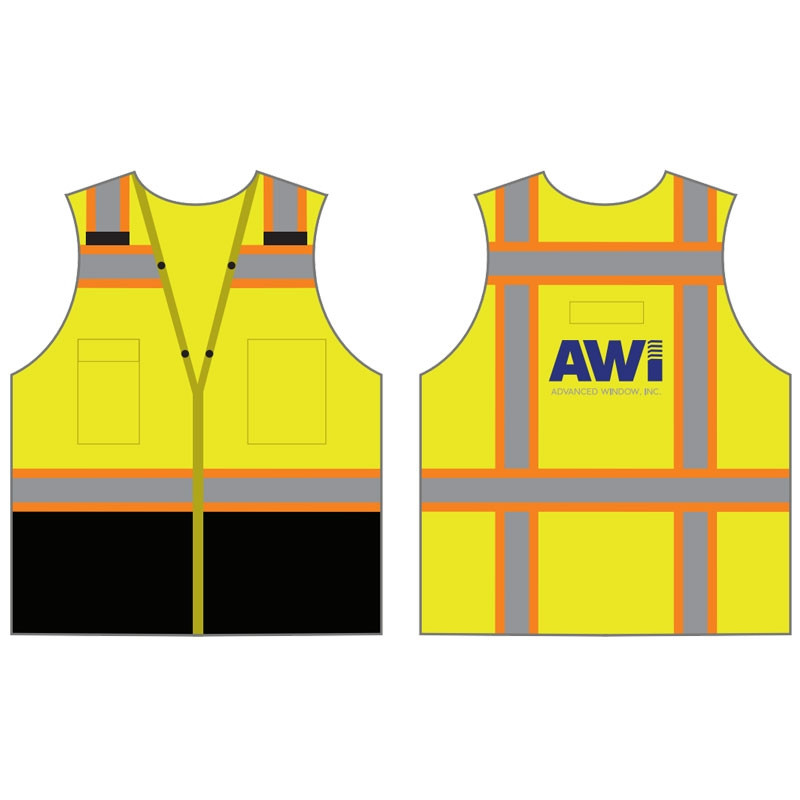 S CLS 2 HI-VIS YELLOW TWO-TONEMESH BLACK BOTTOM VEST W/ ADVANCED WINDOW INC LOGO 2C 1L