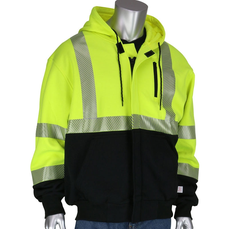 Class 3 FR/AR Black Bottom Hoodie w/ Full Zipper, Yellow, Large
