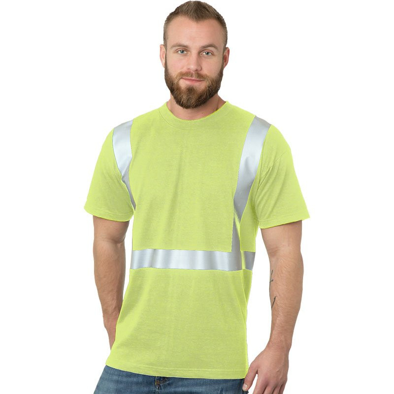 Crew Neck T-Shirt, Hi-Vis Yellow, 2" Reflective Striping, XLarge