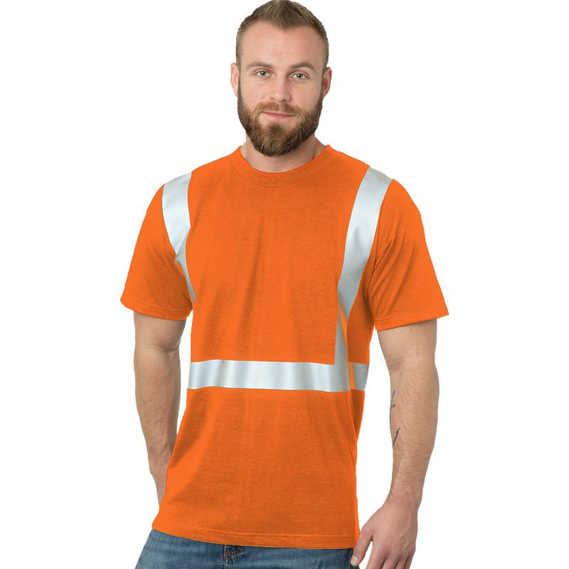 Crew Neck T-Shirt, Hi-Vis Orange, 2" Reflective Striping, Small